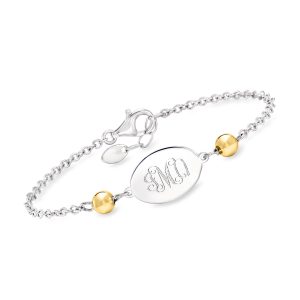 Italian Sterling Silver Personalized Disc Bracelet with 18kt Gold Over Sterling