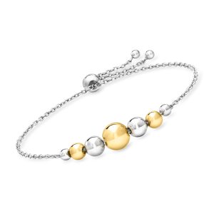 Italian 3.5-8mm Sterling Silver and 18kt Gold Over Sterling Graduated Bead Bolo Bracelet