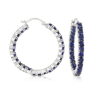 6.00 ct. t.w. Sapphire Inside-Outside Hoop Earrings in Sterling Silver. 1 3/8"
