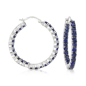 6.00 ct. t.w. Sapphire Inside-Outside Hoop Earrings in Sterling Silver. 1 3/8"