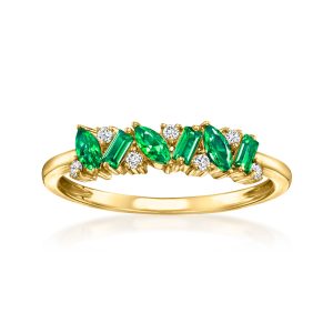 .20 ct. t.w. Lab-Grown Emerald Ring with Lab-Grown Diamonds in 18kt Gold Vermeil