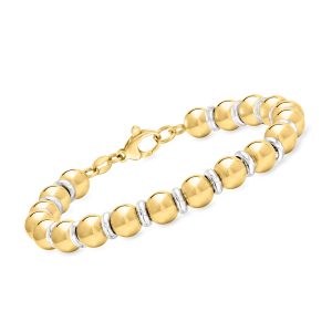 Italian 18kt Gold Over Sterling and Sterling Silver Bead Bracelet