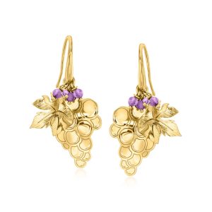 Italian .40 ct. t.w. Amethyst Bead Grapevine Drop Earrings in 18kt Gold Over Sterling