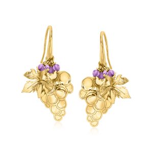 Italian .40 ct. t.w. Amethyst Bead Grapevine Drop Earrings in 18kt Gold Over Sterling