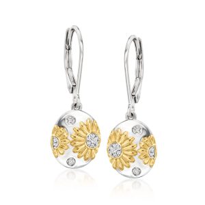 Diamond Sunflower Drop Earrings in Sterling Silver and 18kt Gold Over Sterling