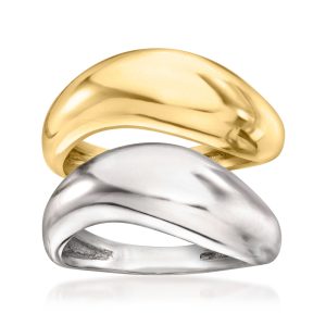 Sterling Silver and 18kt Gold Over Sterling Jewelry Set: Two Sculptural Rings