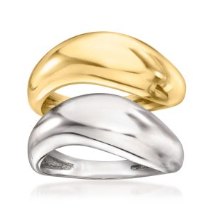 Sterling Silver and 18kt Gold Over Sterling Jewelry Set: Two Sculptural Rings