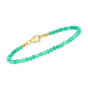 Green Chalcedony Bead Bracelet in 18kt Gold Over Sterling