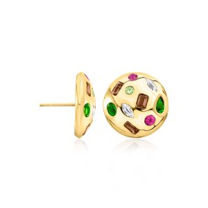 2.70 ct. t.w. Multi-Gemstone Button Earrings in 18kt Gold Over Sterling