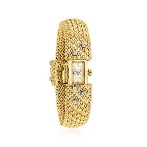 C. 1960 Vintage Torre Vincent Women's 14kt Yellow Gold Watch Bracelet with .55 ct. t.w. Diamonds. Size 7.5