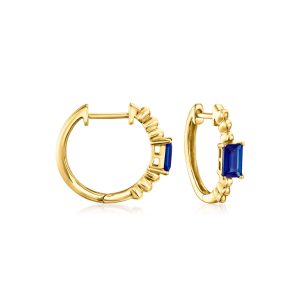 .70 ct. t.w. Lab-Grown Sapphire Hoop Earrings in 18kt Gold Vermeil. 1/2"