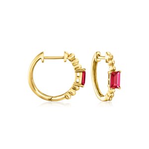 .60 ct. t.w. Lab-Grown Ruby Hoop Earrings in 18kt Gold Vermeil. 1/2"
