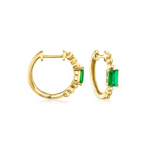 .40 ct. t.w. Lab-Grown Emerald Hoop Earrings in 18kt Gold Vermeil. 1/2"