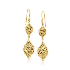 18kt Gold Over Sterling Filigree Double-Teardrop Earrings