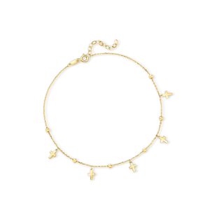 10kt Yellow Gold Cross Station Anklet. 9"