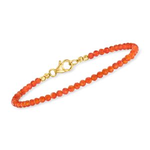 3-3.5mm Orange Carnelian Bead Bracelet in 18kt Gold Over Sterling