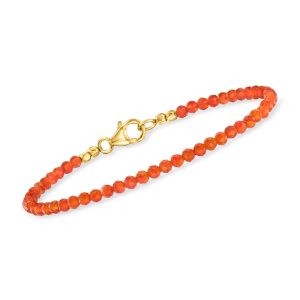 3-3.5mm Orange Carnelian Bead Bracelet in 18kt Gold Over Sterling