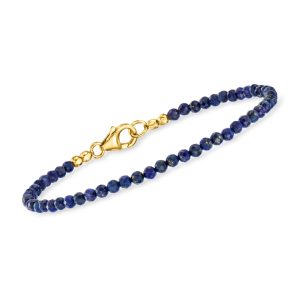 3-3.5mm Lapis Bead Bracelet in 18kt Gold Over Sterling