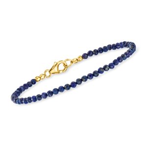 3-3.5mm Lapis Bead Bracelet in 18kt Gold Over Sterling