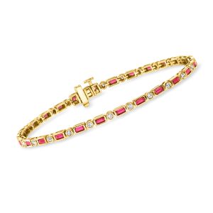 1.30 ct. t.w. Lab-Grown Ruby and .50 ct. t.w. Lab-Grown Diamond Tennis Bracelet in 18kt Gold Vermeil
