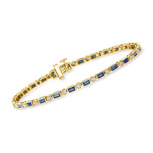1.50 ct. t.w. Lab-Grown Sapphire and .50 ct. t.w. Lab-Grown Diamond Tennis Bracelet in 18kt Gold Vermeil