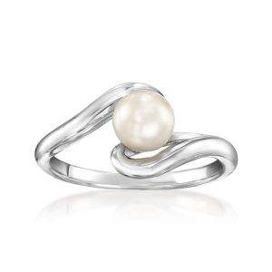 6-6.5mm Cultured Pearl Swirl Ring in Sterling Silver