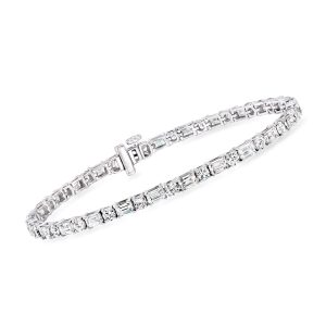 7.00 ct. t.w. Round and Emerald-Cut Lab-Grown Diamond Tennis Bracelet in 14kt White Gold