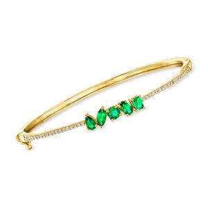 .70 ct. t.w. Lab-Grown Emerald and .25 ct. t.w. Lab-Grown Diamond Bangle Bracelet in 18kt Gold Vermeil