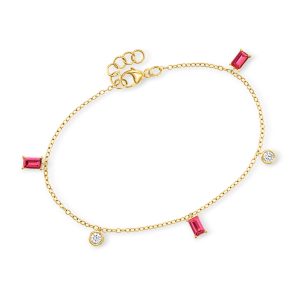 .90 ct. t.w. Lab-Grown Ruby and .20 ct. t.w. Lab-Grown Diamond Station Bracelet in 18kt Gold Vermeil