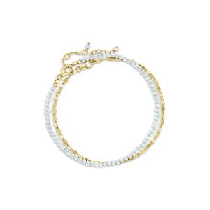 10.00 ct. t.w. Aquamarine Bead and 18kt Gold Over Sterling Lumachina-Chain Jewelry Set: Two Anklets. 9"