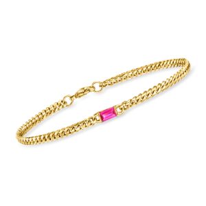 .30 Carat Lab-Grown Ruby Curb-Link Bracelet in 18kt Gold Vermeil