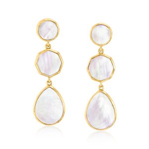 Mother-of-Pearl Geometric Drop Earrings in 18kt Gold Over Sterling