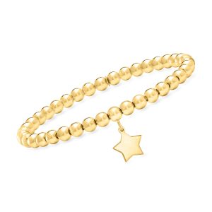 Italian 5mm 18kt Gold Vermeil Bead Stretch Bracelet with Star Charm
