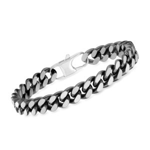 Men's 10mm Black and White Stainless Steel Cuban-Link Bracelet. 8.5"