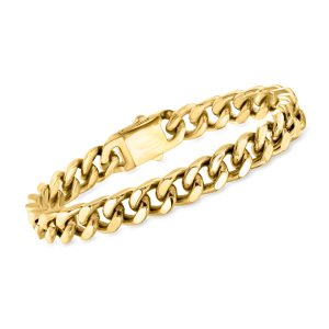 Men's 10mm Yellow Stainless Steel Cuban-Link Bracelet. 8.5"