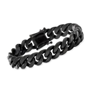 Men's 14mm Matte Black Stainless Steel Cuban-Link Bracelet. 8.5"