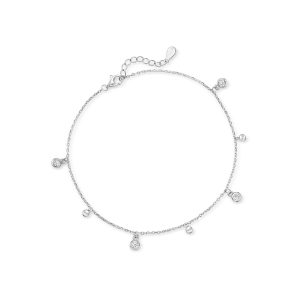 Italian .50 ct. t.w. Bezel-Set CZ and Sterling Silver Bead Station Anklet. 9"