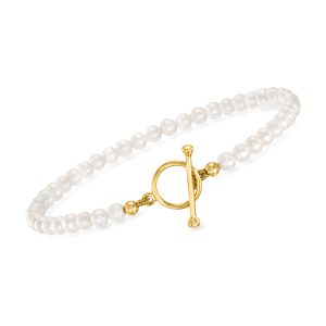 3.5-4mm Cultured Pearl Charm-Compatible Toggle Bracelet in 18kt Gold Over Sterling