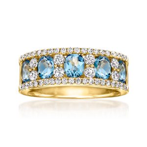 1.50 ct. t.w. Aquamarine and .75 ct. t.w. Diamond Ring in 18kt Yellow Gold