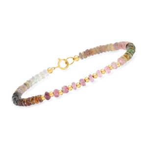 16.00 ct. t.w. Multicolored Tourmaline Bead Bracelet in 10kt Yellow Gold