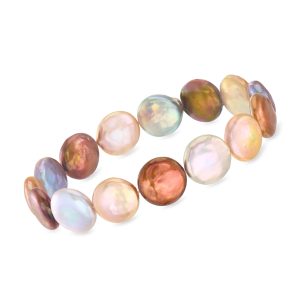 5-12mm Multicolored Cultured Coin Pearl Stretch Bracelet. 7"