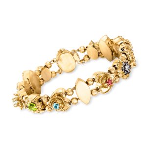 C. 1980 Vintage 3.84 ct. t.w. Multi-Gemstone Slide Charm Bracelet in 14kt Yellow Gold. 7.5"