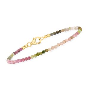 12.00 ct. t.w. Multicolored Tourmaline Bead Bracelet in 18kt Gold Over Sterling