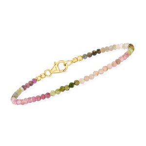 12.00 ct. t.w. Multicolored Tourmaline Bead Bracelet in 18kt Gold Over Sterling