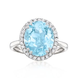 5.50 Carat Sky Blue Topaz Ring with .24 ct. t.w. Lab-Grown Diamonds in Sterling Silver