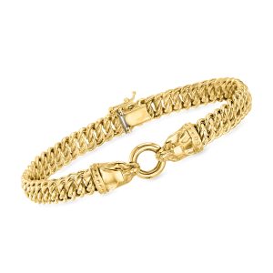 Italian 14kt Yellow Gold Americana-Link Double Panther Head Bracelet. 8"