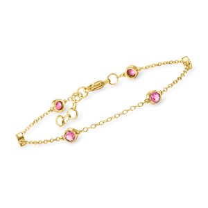 .70 ct. t.w. Bezel-Set Lab-Grown Pink Sapphire Station Bracelet in 18kt Gold Vermeil