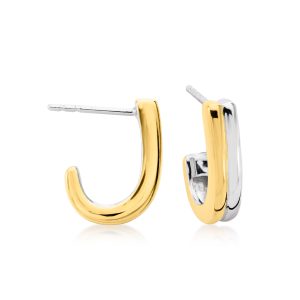 18kt Gold Vermeil and Sterling Silver J-Hoop Earrings. 5/8"