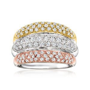 C. 1990 Vintage 1.40 ct. t.w. Diamond Three-Row Ring in 18kt Tri-Colored Gold. Size 7.5