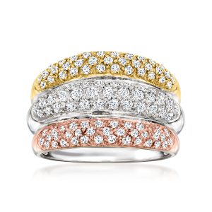 C. 1990 Vintage 1.40 ct. t.w. Diamond Three-Row Ring in 18kt Tri-Colored Gold. Size 7.5